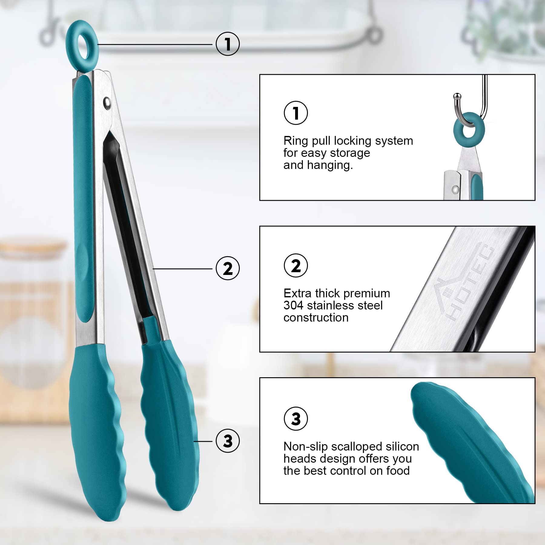 HOTEC pinzas para grill, mango ergonómico y control preciso