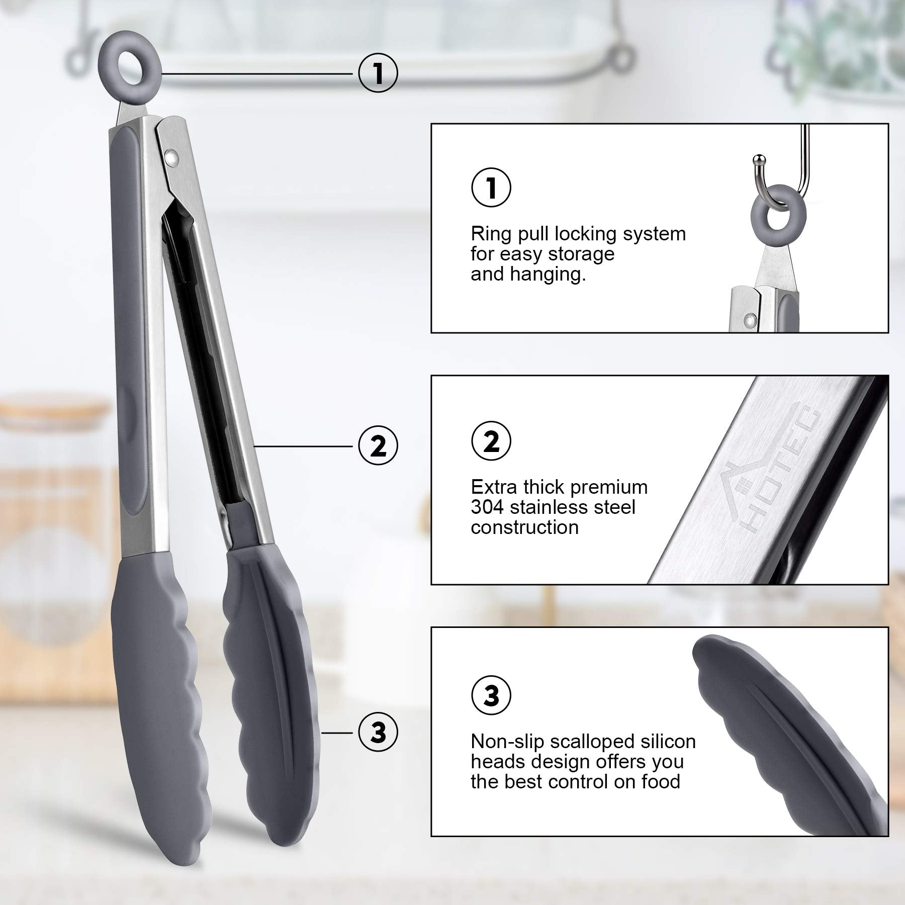 Mango ergonómico HOTEC con silicona para mayor comodidad durante el uso.