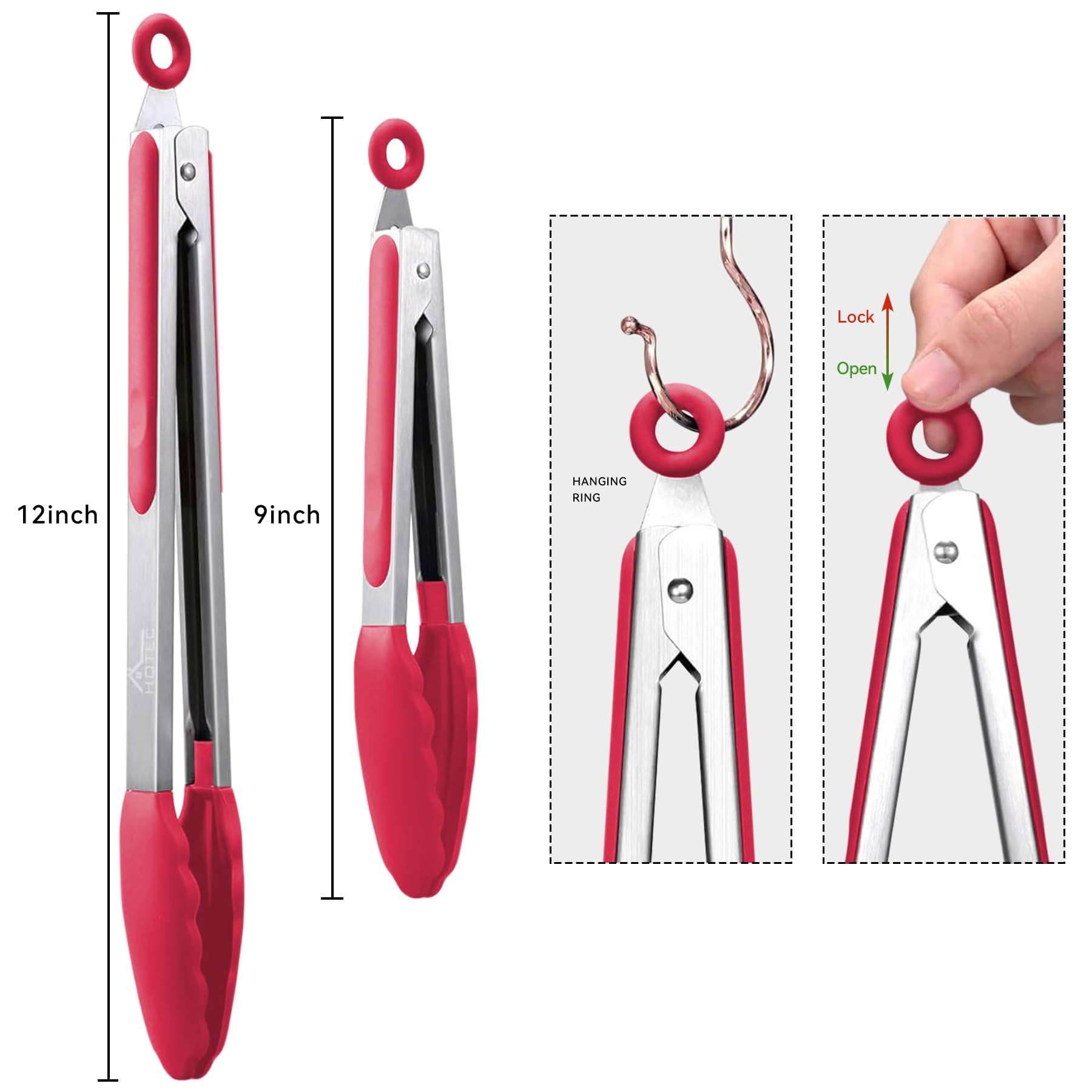 Pinzas HOTEC con mango de silicona rojo y agarre ergonómico de 9 pulgadas