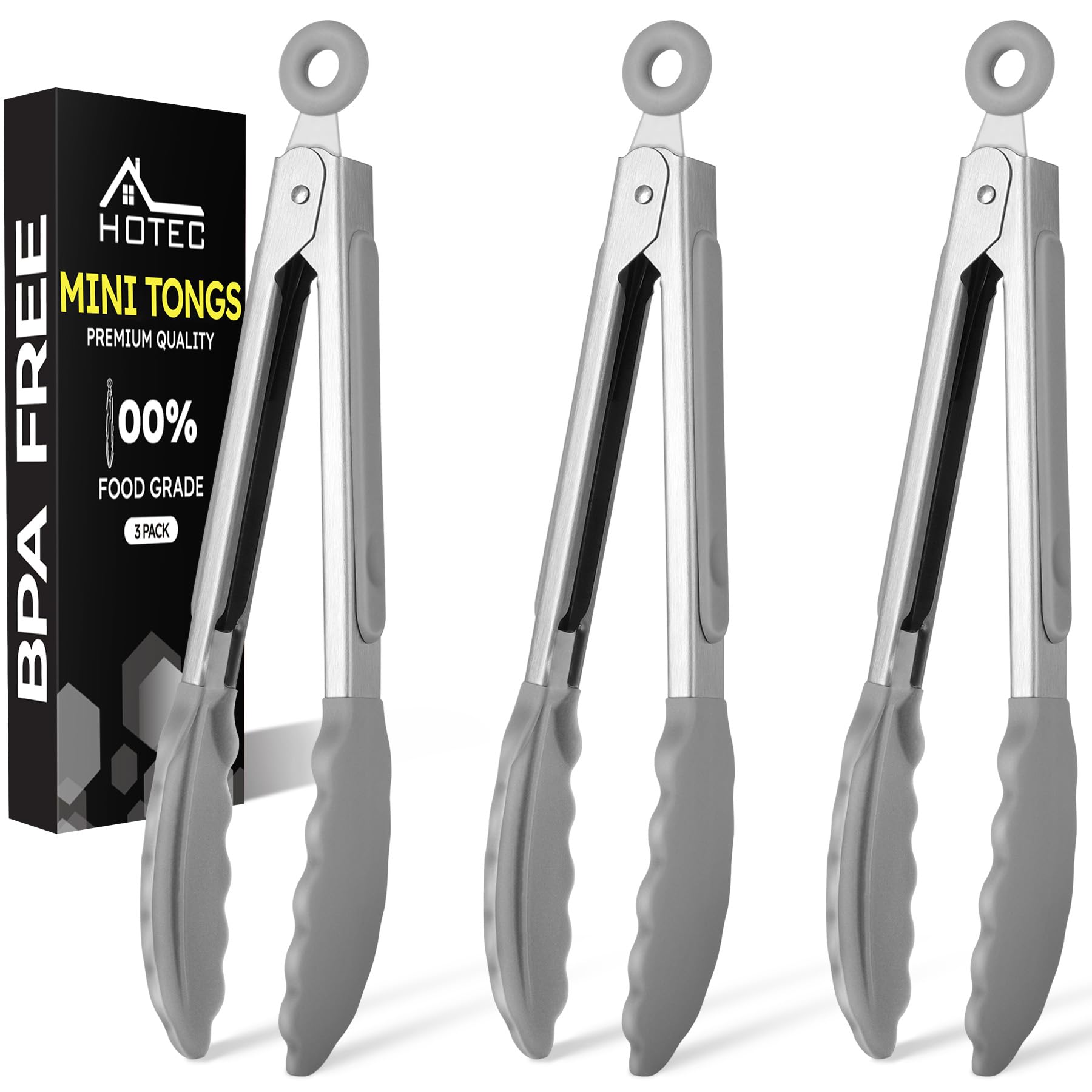 Pinzas Hotec mini de silicona gris para servir ensaladas con precisión