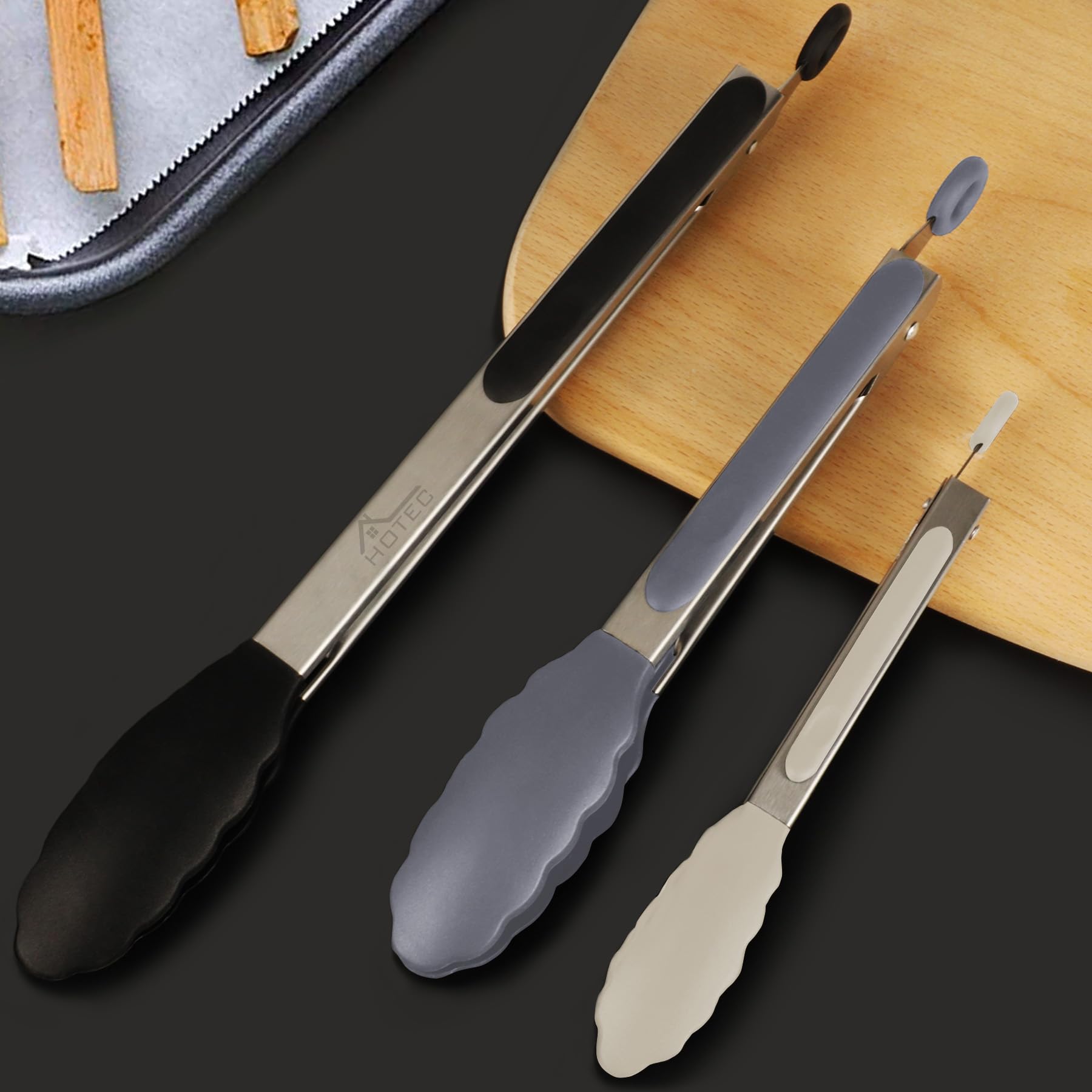 HOTEC Pinzas ideales para asar y voltear, versatilidad para parrilla.