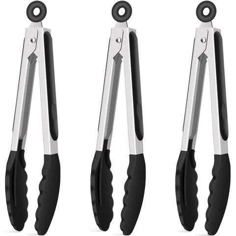 Pinzas HOTEC de silicona, 9 pulgadas, negras, ideales para servir ensaladas