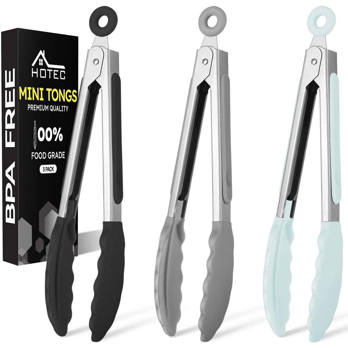 Pinzas Hotec mini de silicona negro para ensaladas sin rayar