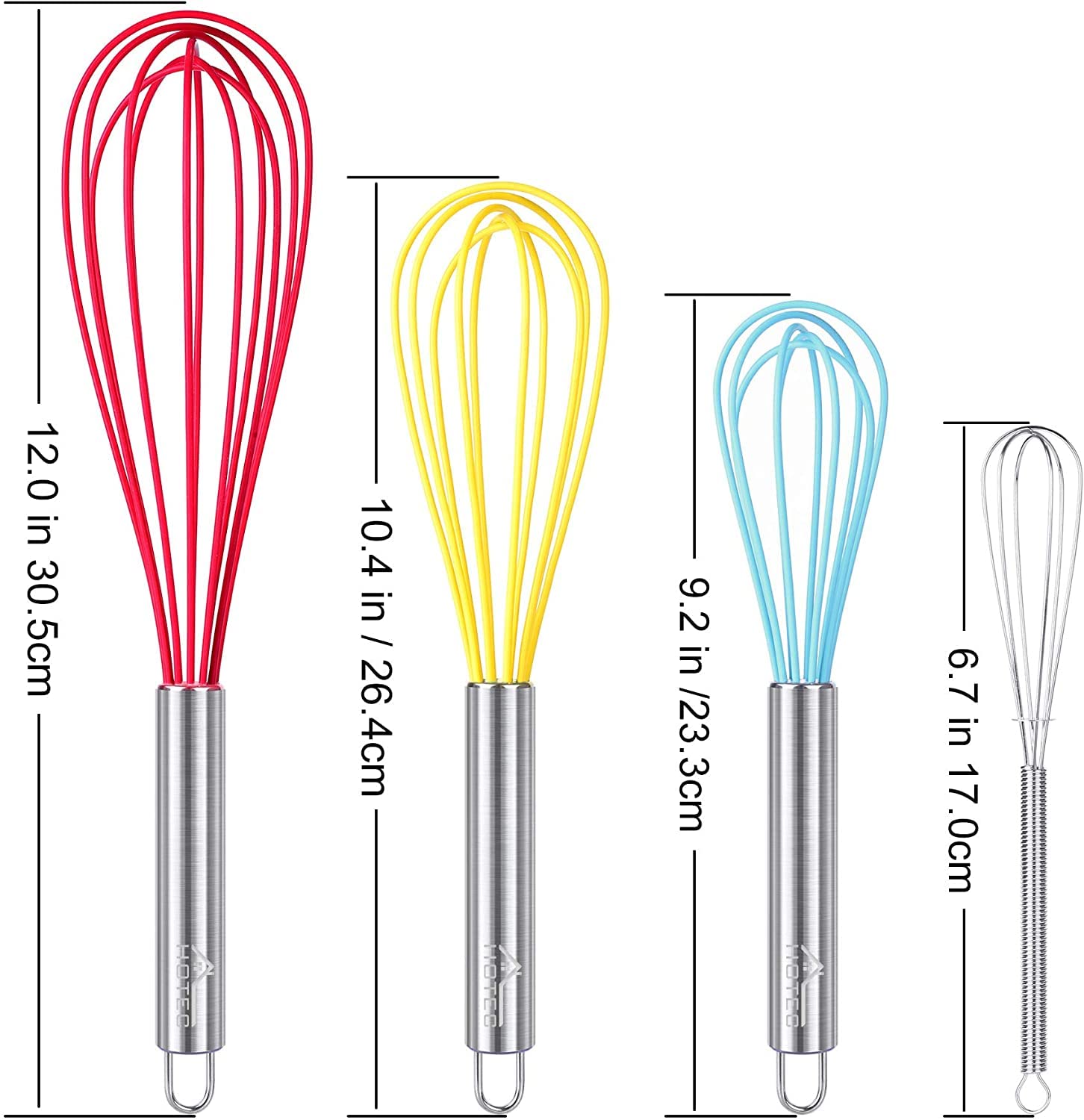 HOTEC set de batidores de silicona de 10 pulgadas, perfectos para salsas y cremas.