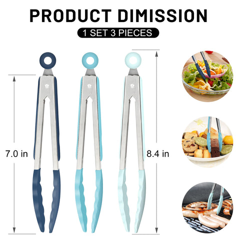 Hotec set de 3 tenazas mini silicona azules, ideal para porciones individuales