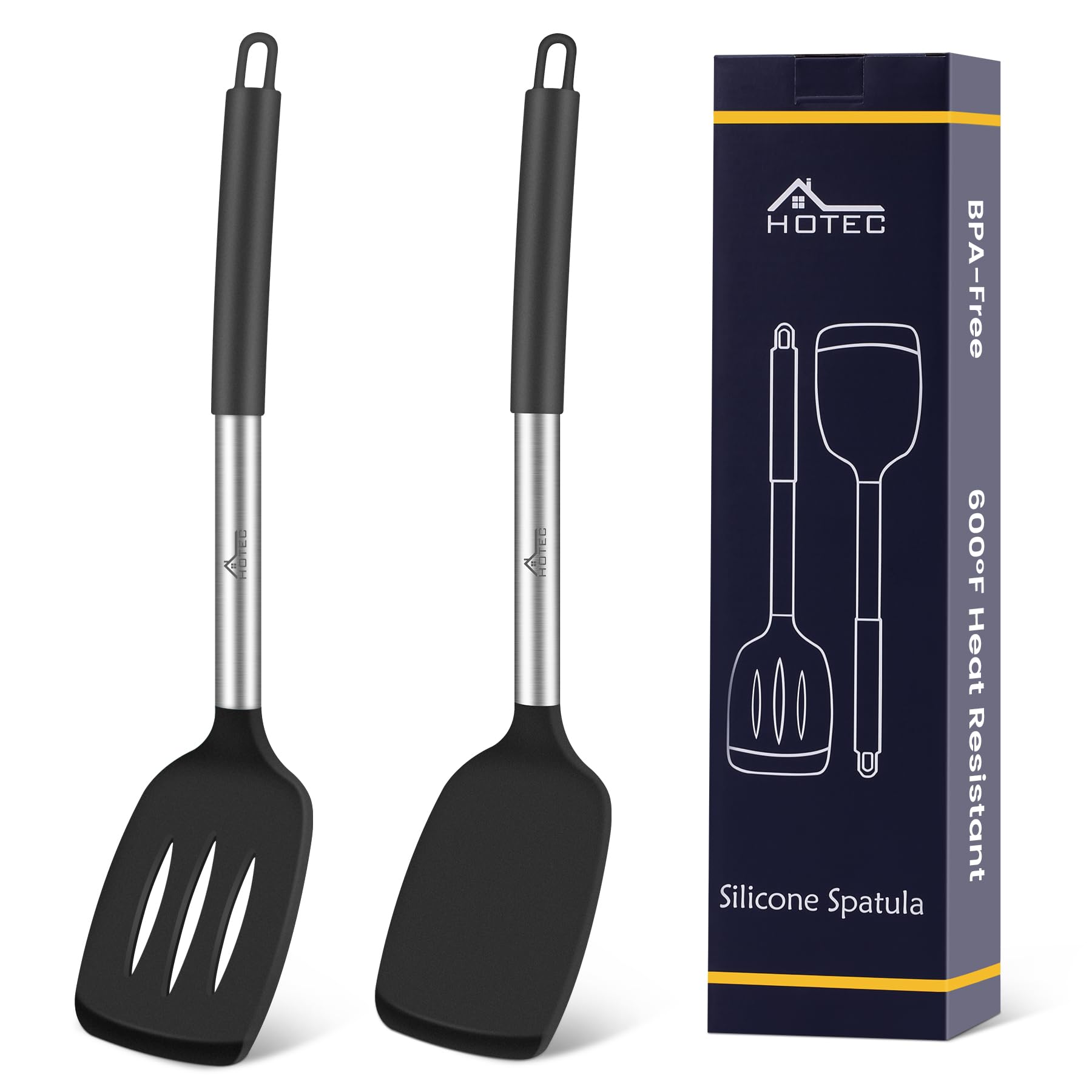 HOTEC set de espátulas de silicona, dos piezas, ideal para voltear sin rayar sartenes.