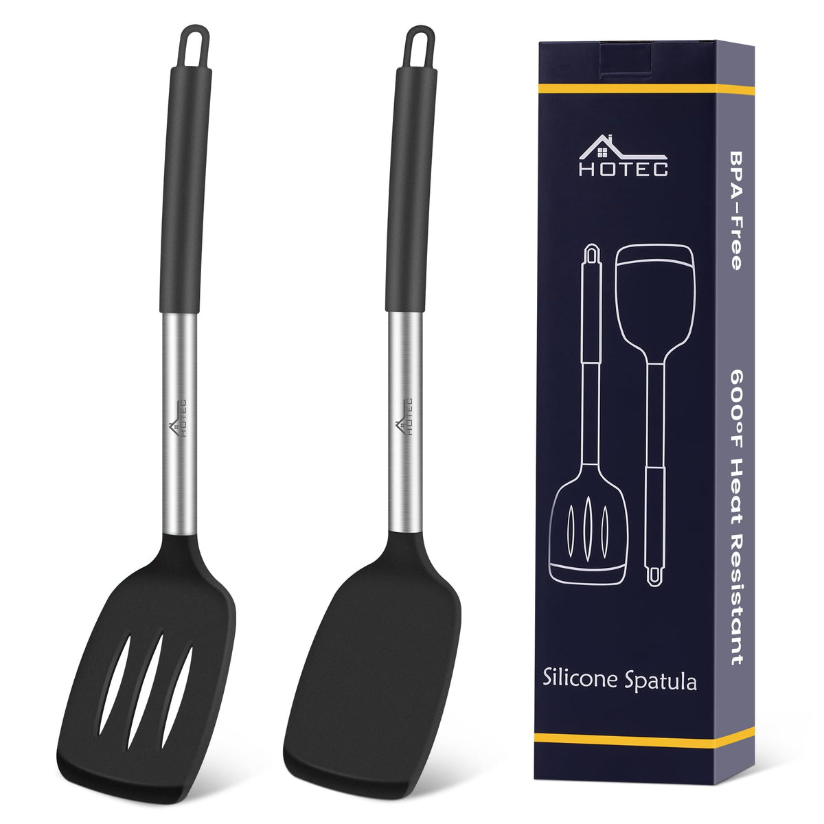 HOTEC set de espátulas de silicona, dos piezas, ideal para voltear sin rayar sartenes.