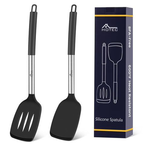 HOTEC set de espátulas de silicona, dos piezas, ideal para voltear sin rayar sartenes.