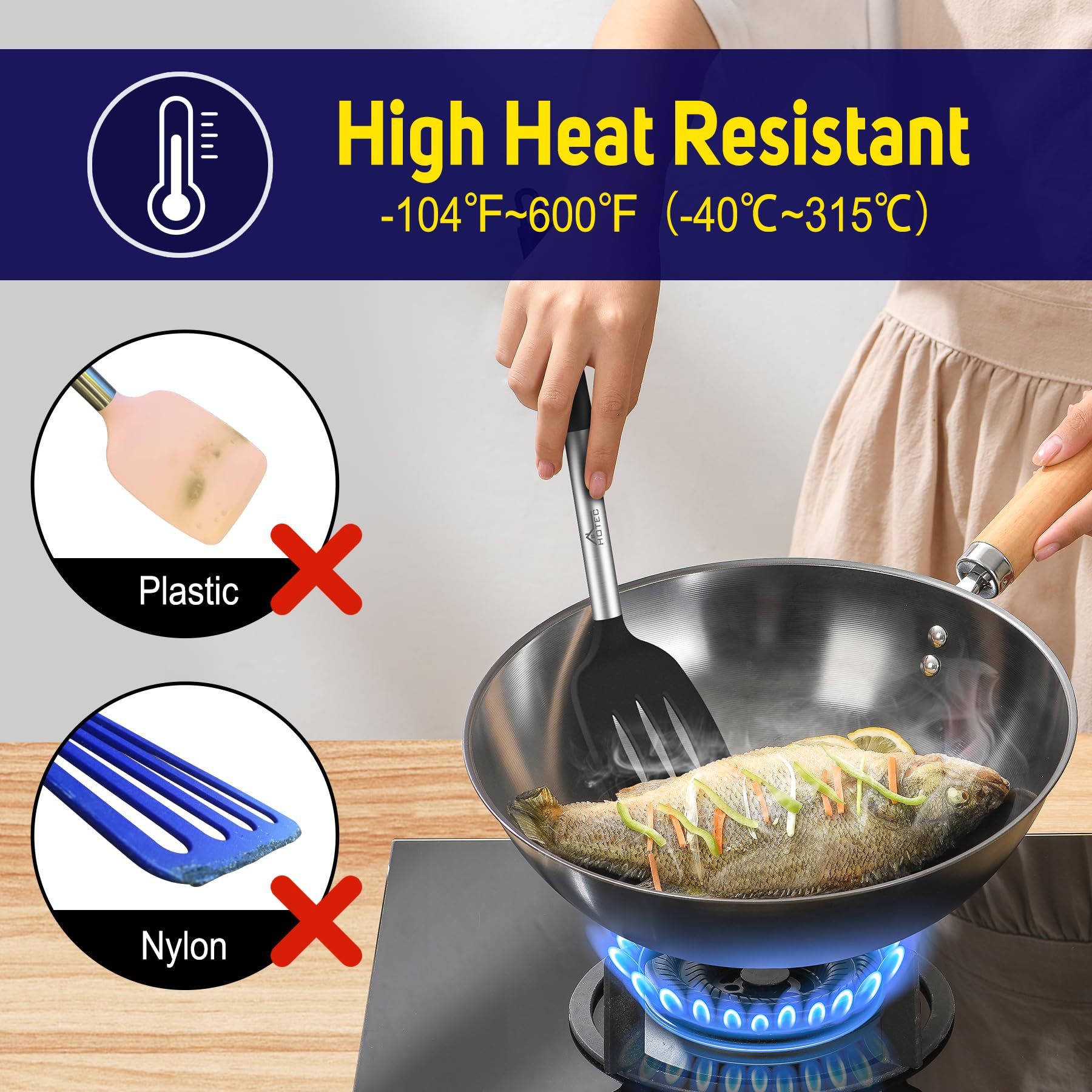 HOTEC espátula de silicona lavable en lavavajillas para limpieza rápida.