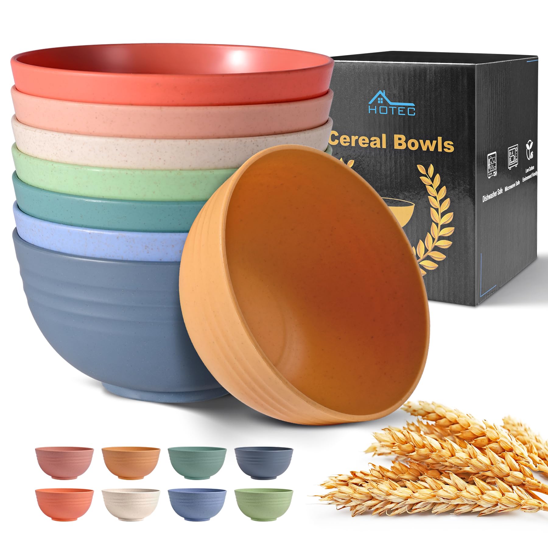 Hotec tazones cereal de paja de trigo, set de 8, ideales para desayunos sin derrames.