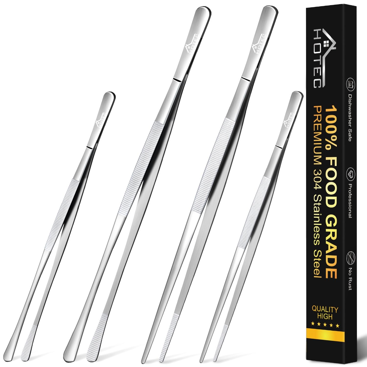 HOTEC tenazas cocina 10 pulgadas, mango texturizado para agarre seguro.