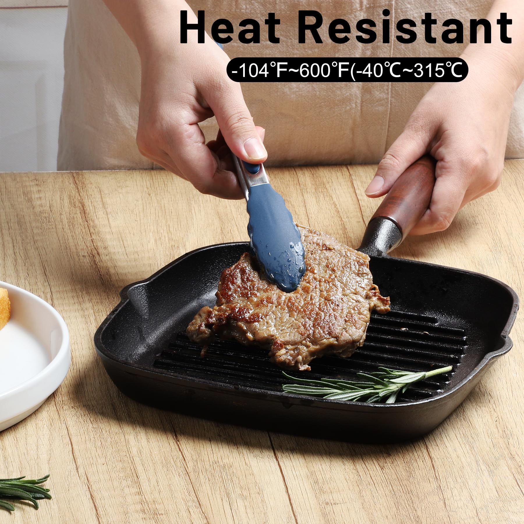 Hotec tenazas de cocina 7 pulgadas silicona azules, aptas para evitar rayar sartenes