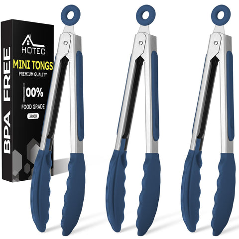 Hotec tenazas mini silicona para cocina, azul clásico, ideal para servir ensaladas