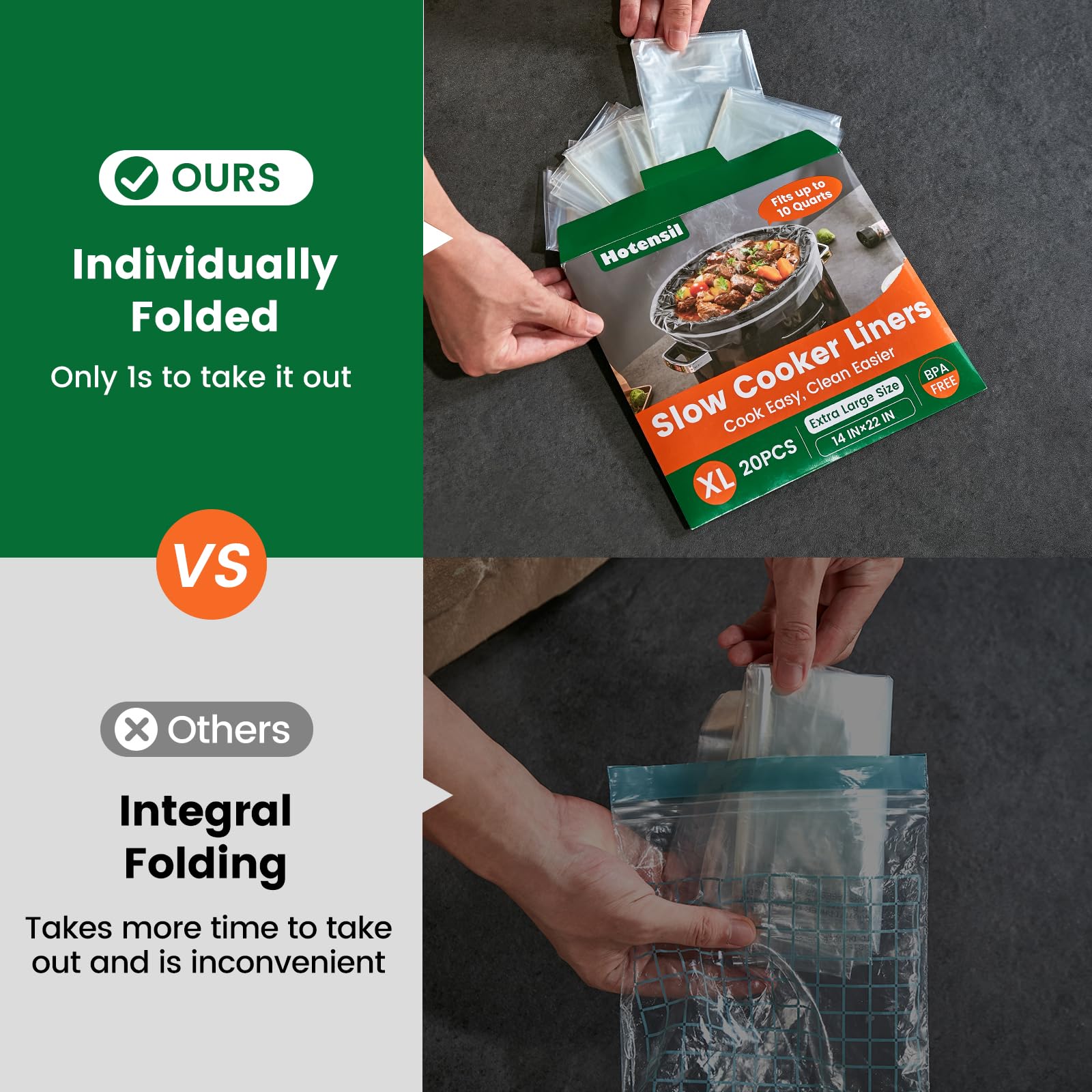 Hotensil sin BPA, bolsa para olla lenta 14x22, seguridad alimentaria.