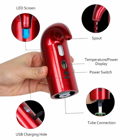 Hotool aerador eléctrico con pantalla para controlar temperatura y batería.