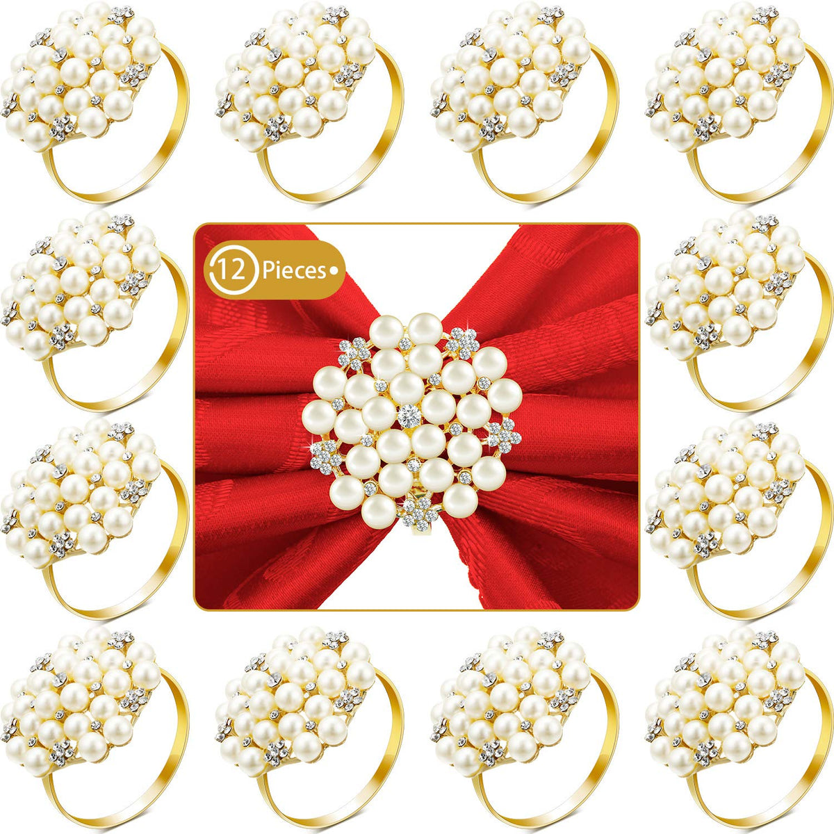 Hotop anillos para servilleta con perlas y flores, ideal para bodas y banquetes