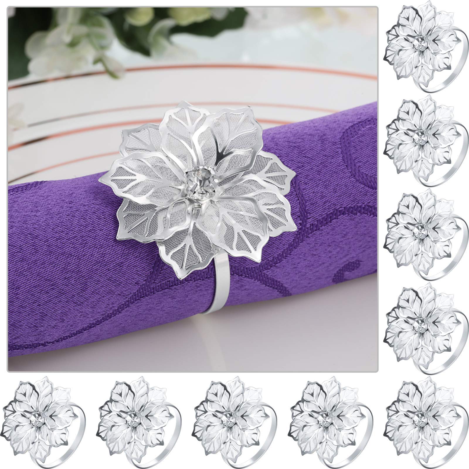 Hotop anillos servilleta flor hueca plateados, aportan elegancia a la mesa formal