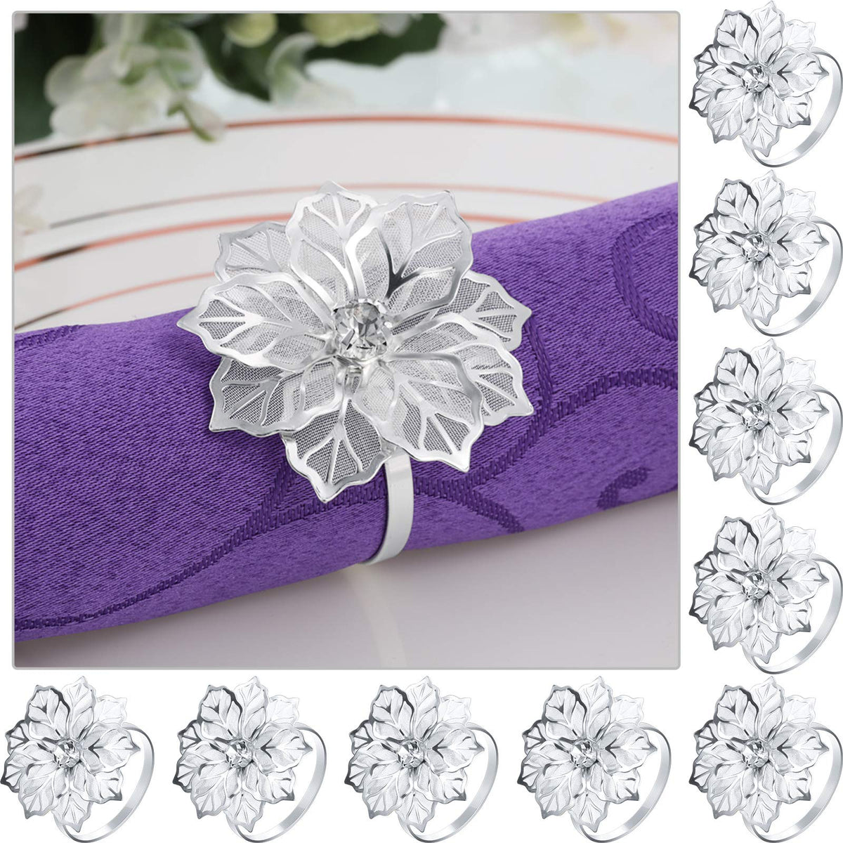 Hotop anillos servilleta flor hueca plateados, aportan elegancia a la mesa formal