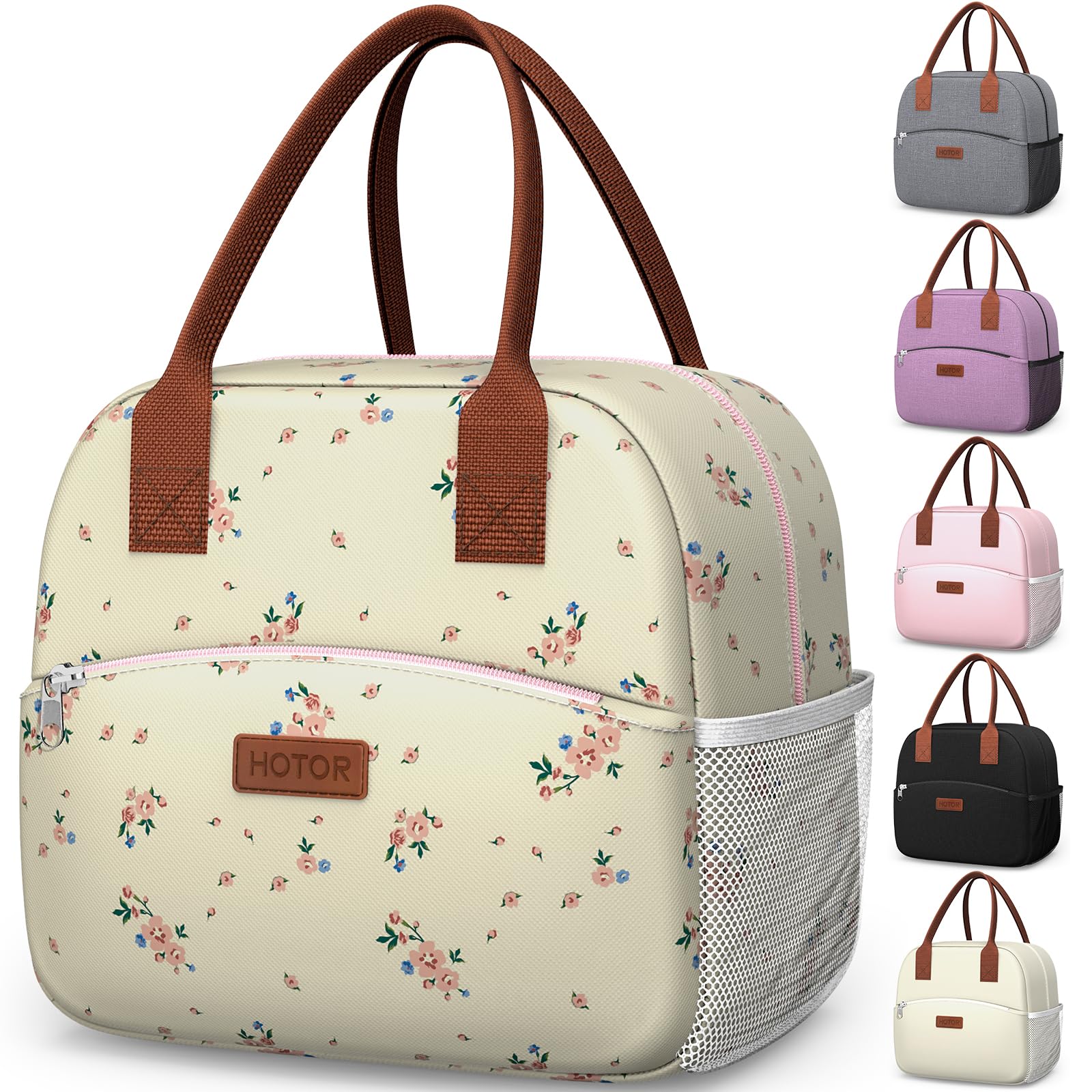 HOTOR bolsa de almuerzo para mujer, vista lateral, gran capacidad para comida y bebida.