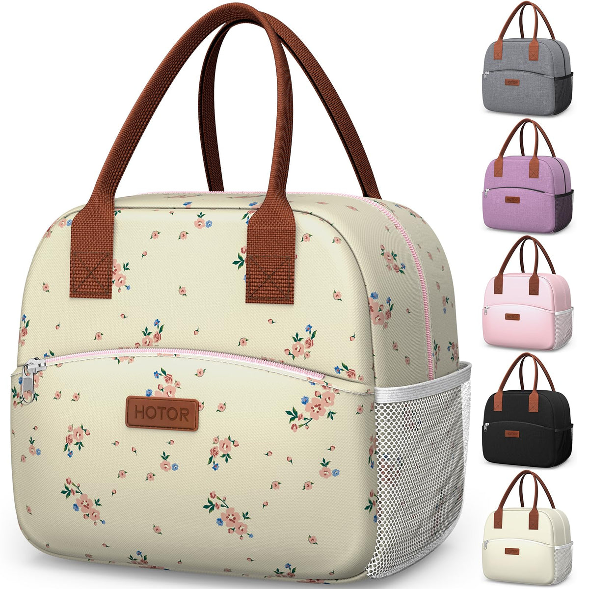 HOTOR bolsa de almuerzo para mujer, vista lateral, gran capacidad para comida y bebida.