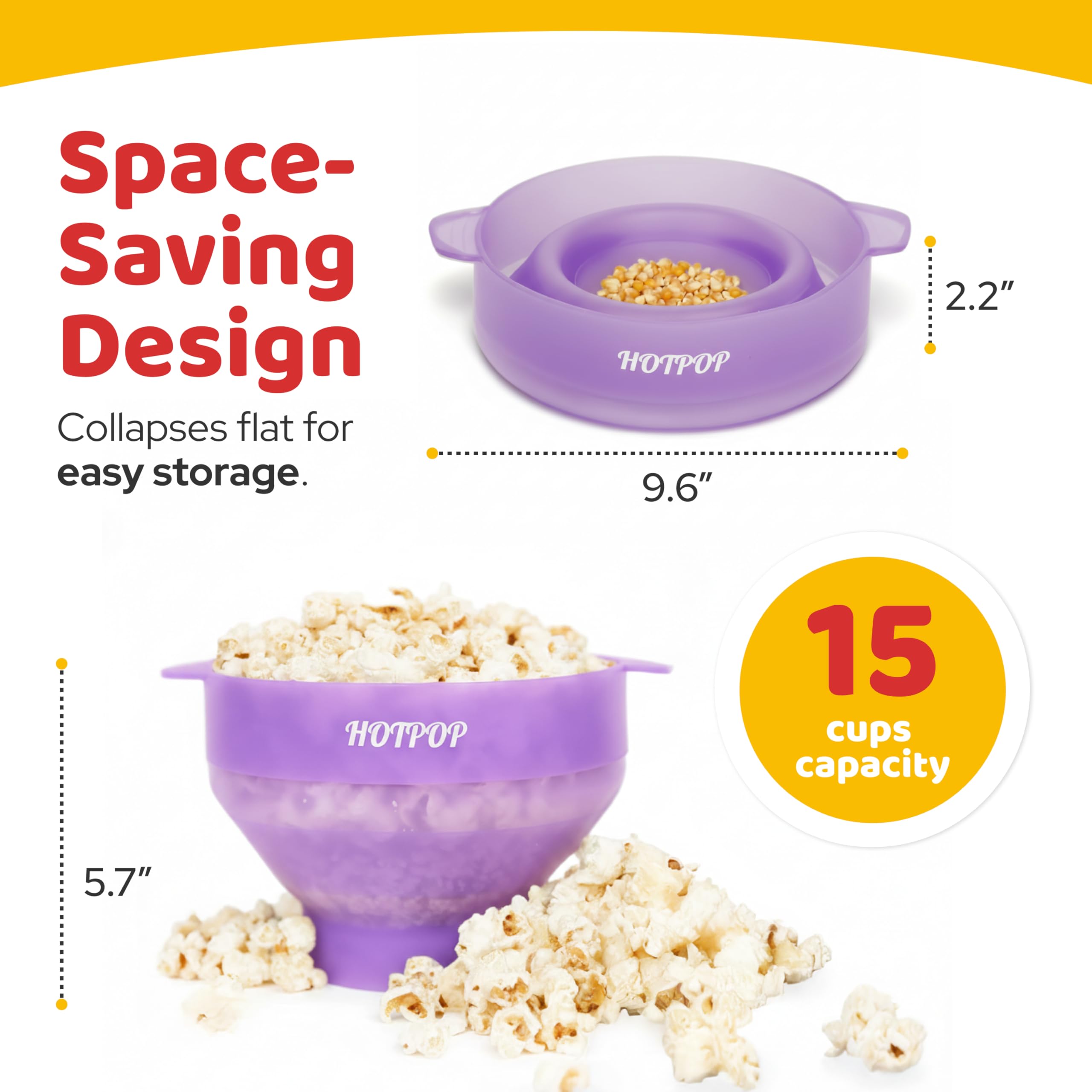 HOTPOP bol de palomitas de silicona plegable para almacenaje práctico.