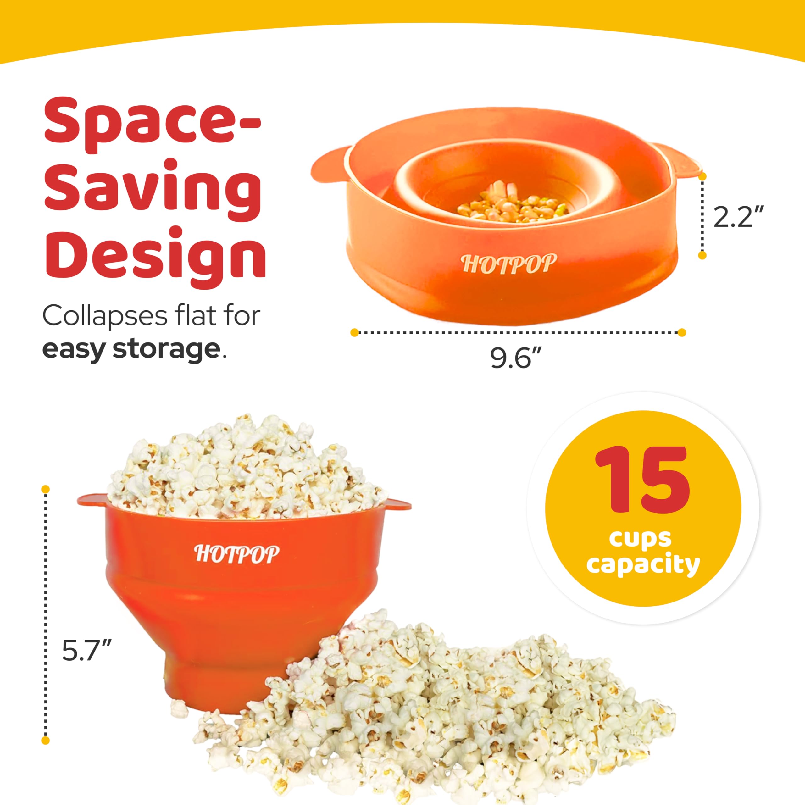 Hotpop cuenco colapsable de silicona con tapa, ahorro de espacio.