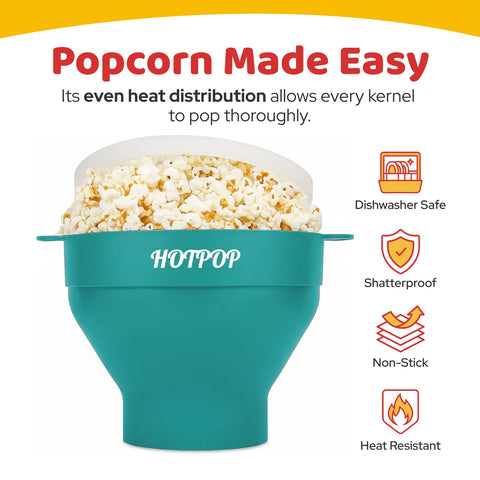 HOTPOP cuenco palomitas silicona apto lavavajillas para limpieza fácil