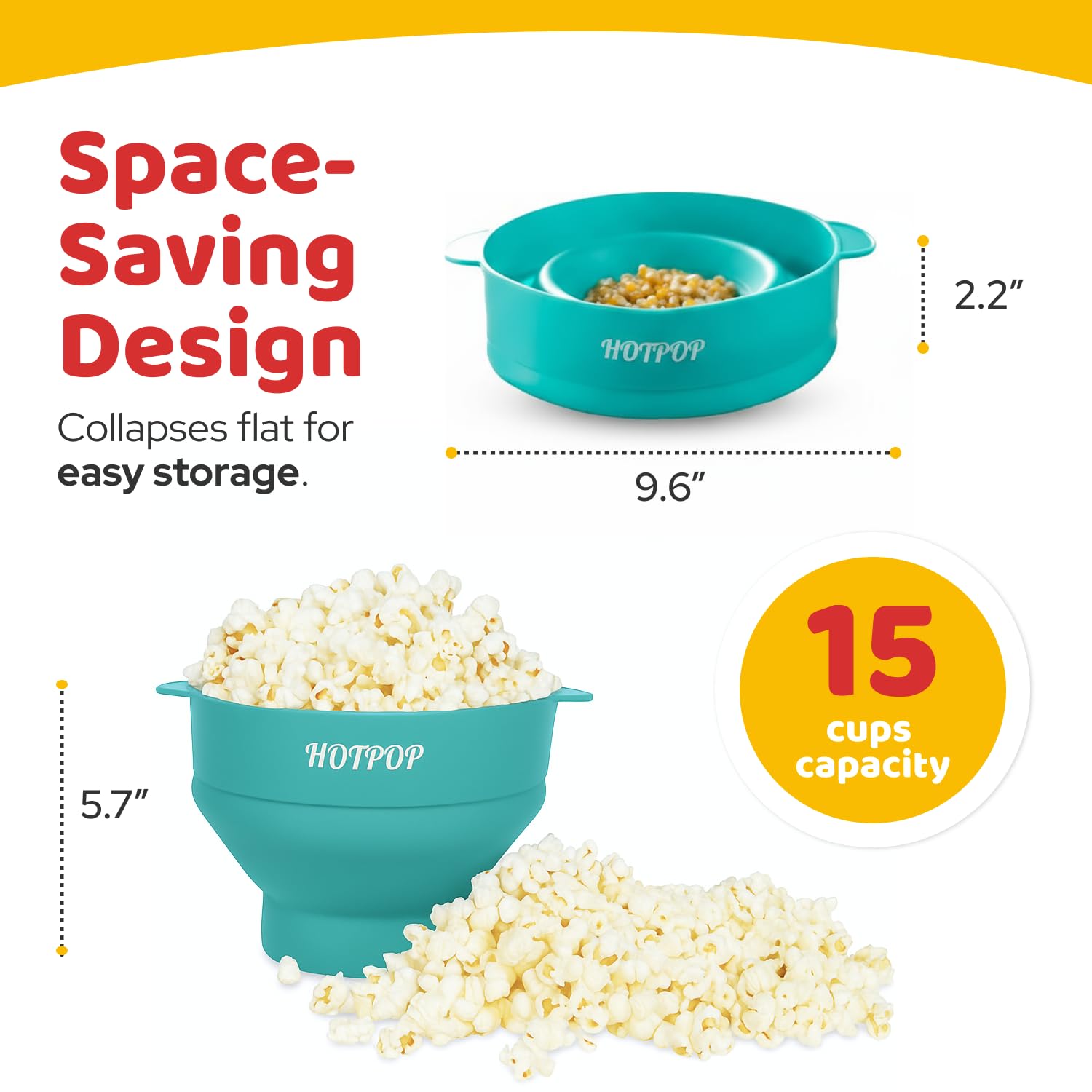 HOTPOP cuenco palomitas silicona colapsable para almacenamiento compacto