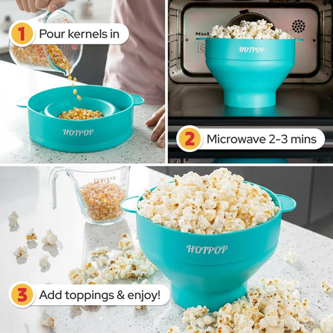 HOTPOP cuenco palomitas silicona tapa integrada para cocción uniforme