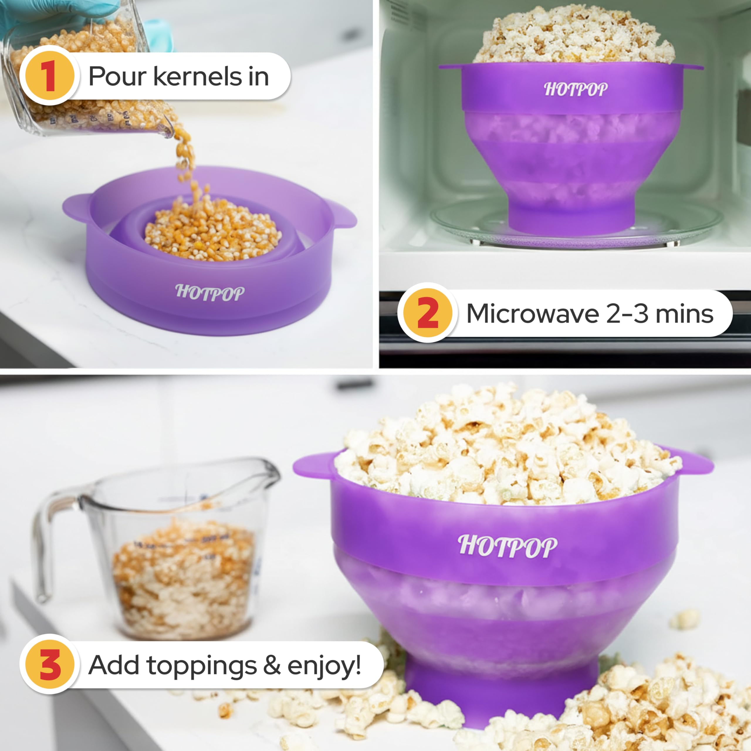 HOTPOP diseño con mangos integrados para manejo sencillo sin quemaduras.