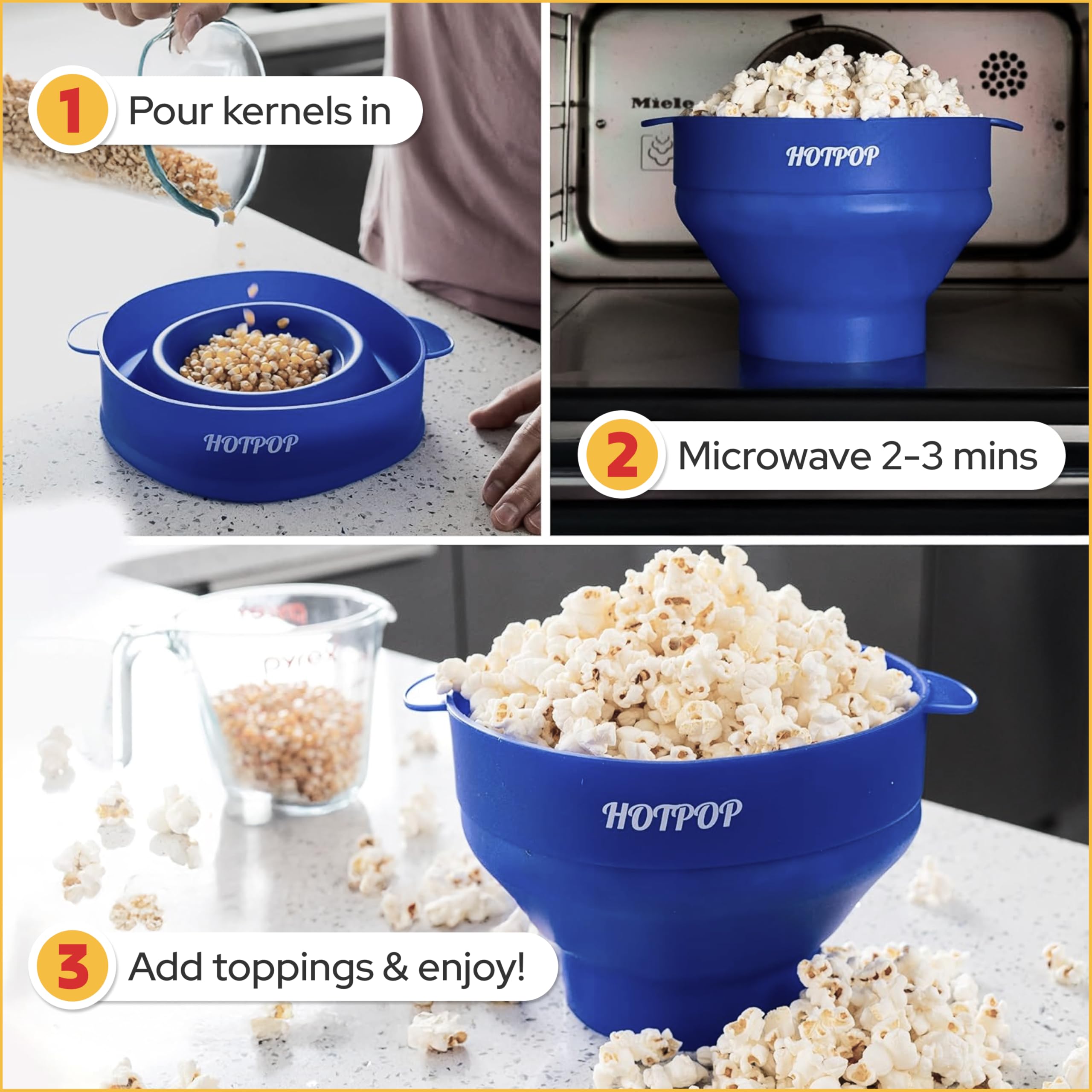 HOTPOP palomitero de silicona con capacidad de 15 tazas para noches de película.
