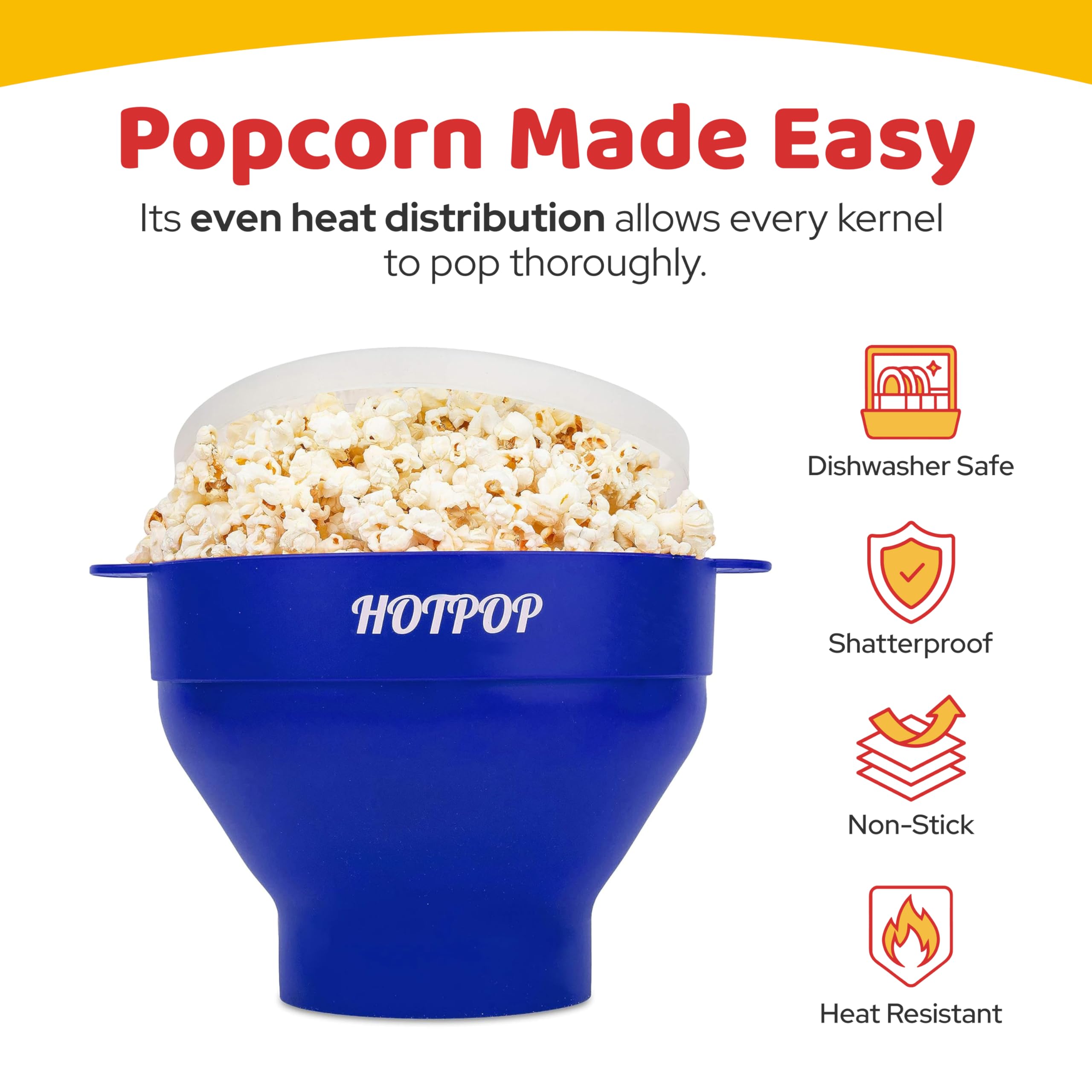 HOTPOP palomitero de silicona, fácil limpieza y lavavajillas para mayor comodidad.