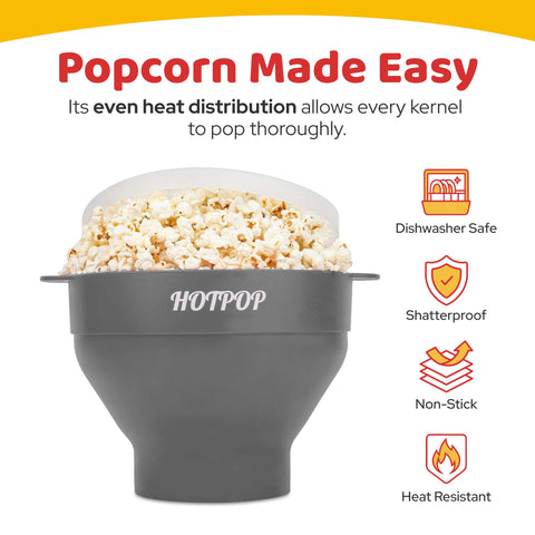 Hotpop tapa con asa integrada palomitas facilita manejo durante la cocción.