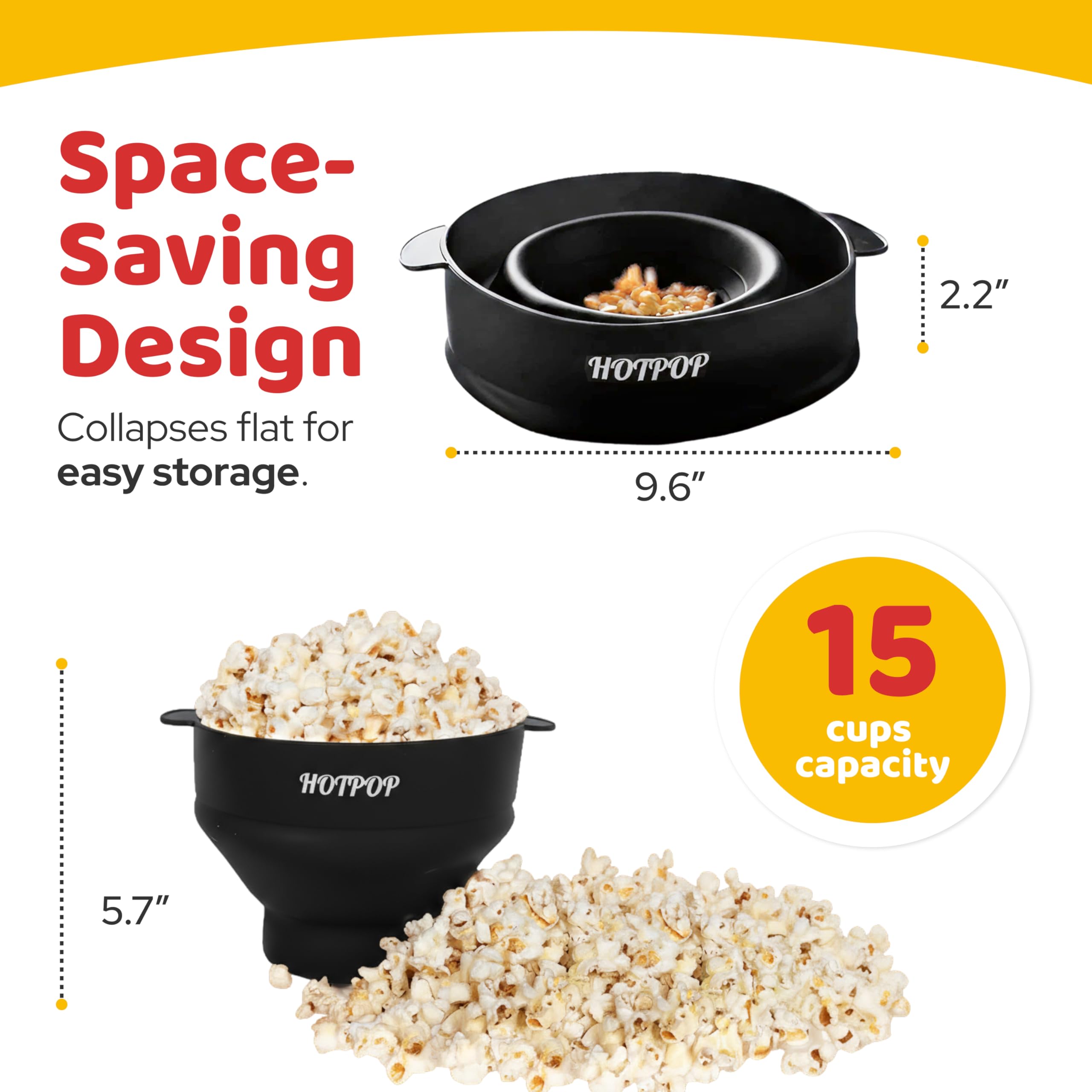 Hotpop tazón plegable para palomitas, almacenamiento compacto.