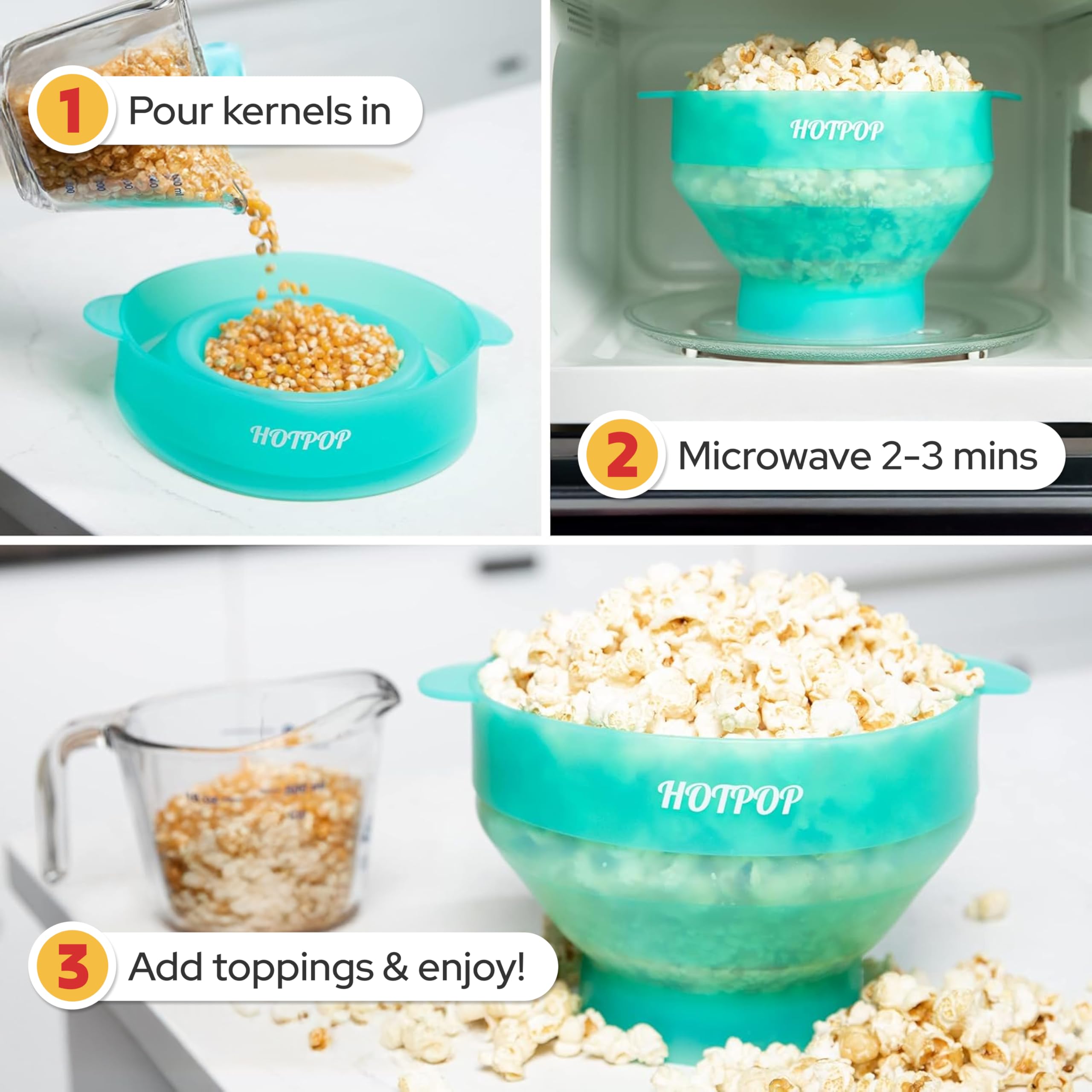 Hotpop tazón plegable de silicona, almacenamiento compacto para la cocina.