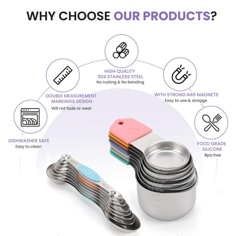 HOUJIP cucharas de medición magnéticas 304, apilables para cocina ordenada