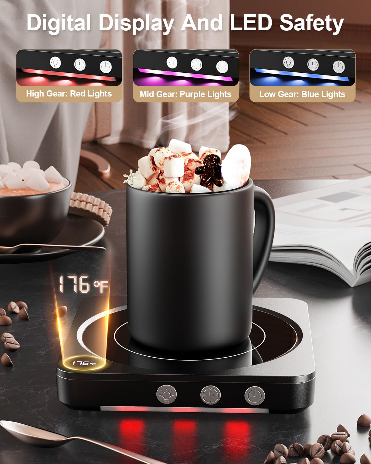 House Gem Mug Warmer, vista frontal, placa grande para tazas de tamaño diverso.