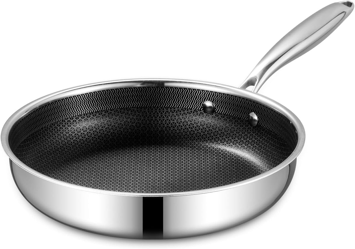 Sartén housmat de 10 pulgadas lista para usar, mango frío y seguro al tacto.