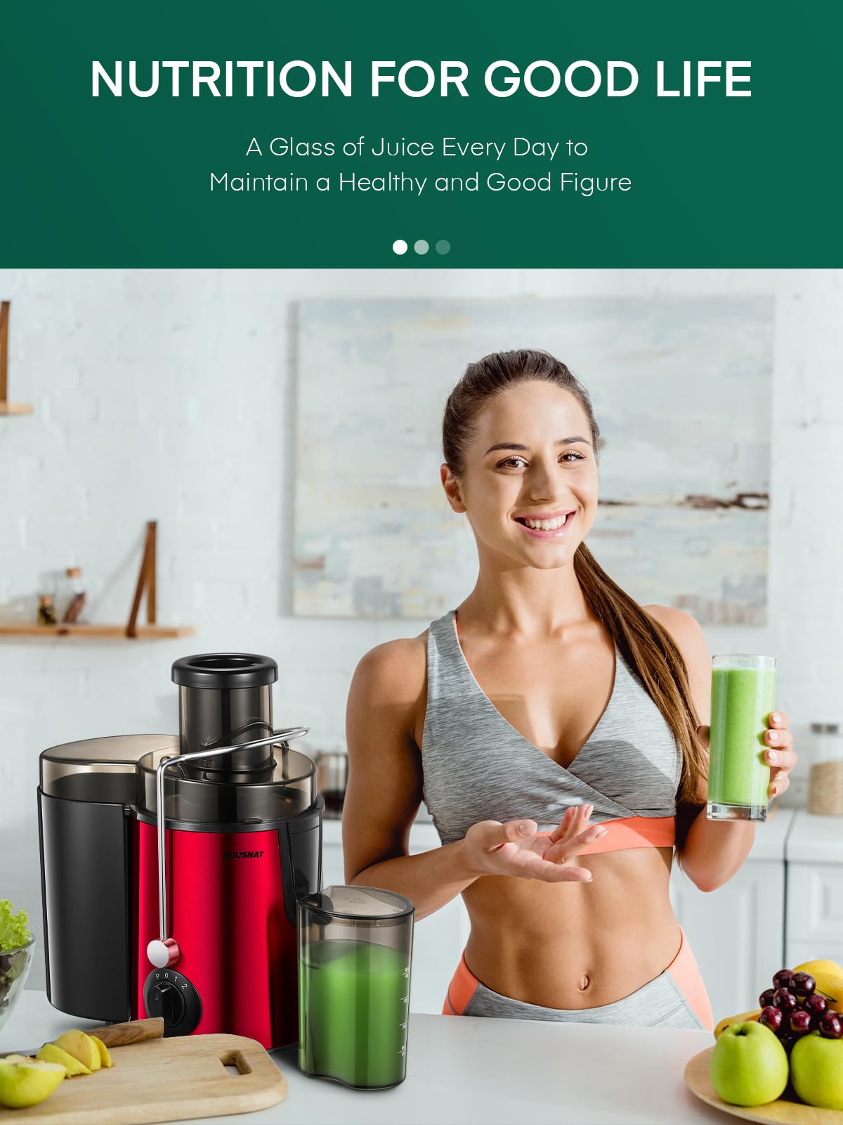HOUSNAT Exprimidor Centrífugo uso diario para desayuno saludable.