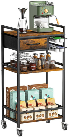 Housolution barra cafe 4 estantes con ruedas, almacenamiento estable para cafetera y utensilios.