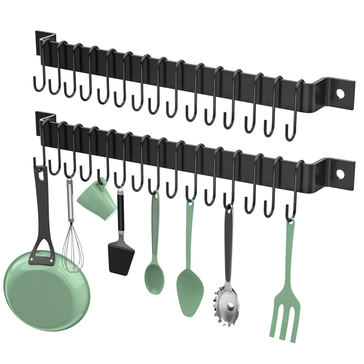 Barra de cocina Housolution con 15 ganchos para ollas, cocina más ordenada.