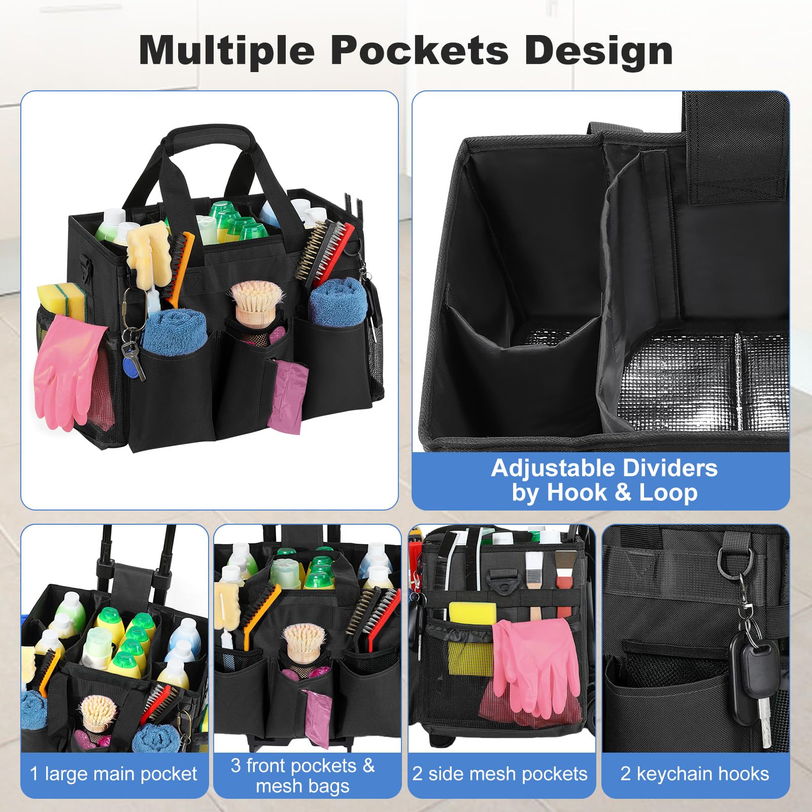Housolution bolsillos exteriores de fácil acceso para cepillos y guantes.