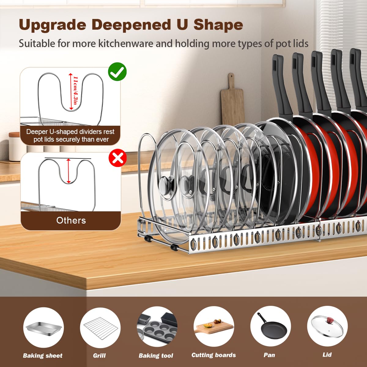 Housolution con 14 divisores ajustables para tapas y utensilios de cocina