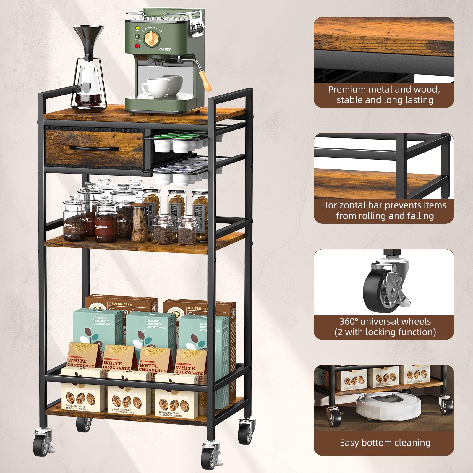Housolution mueble cocina con ruedas, funciona como isla pequeña y práctica.