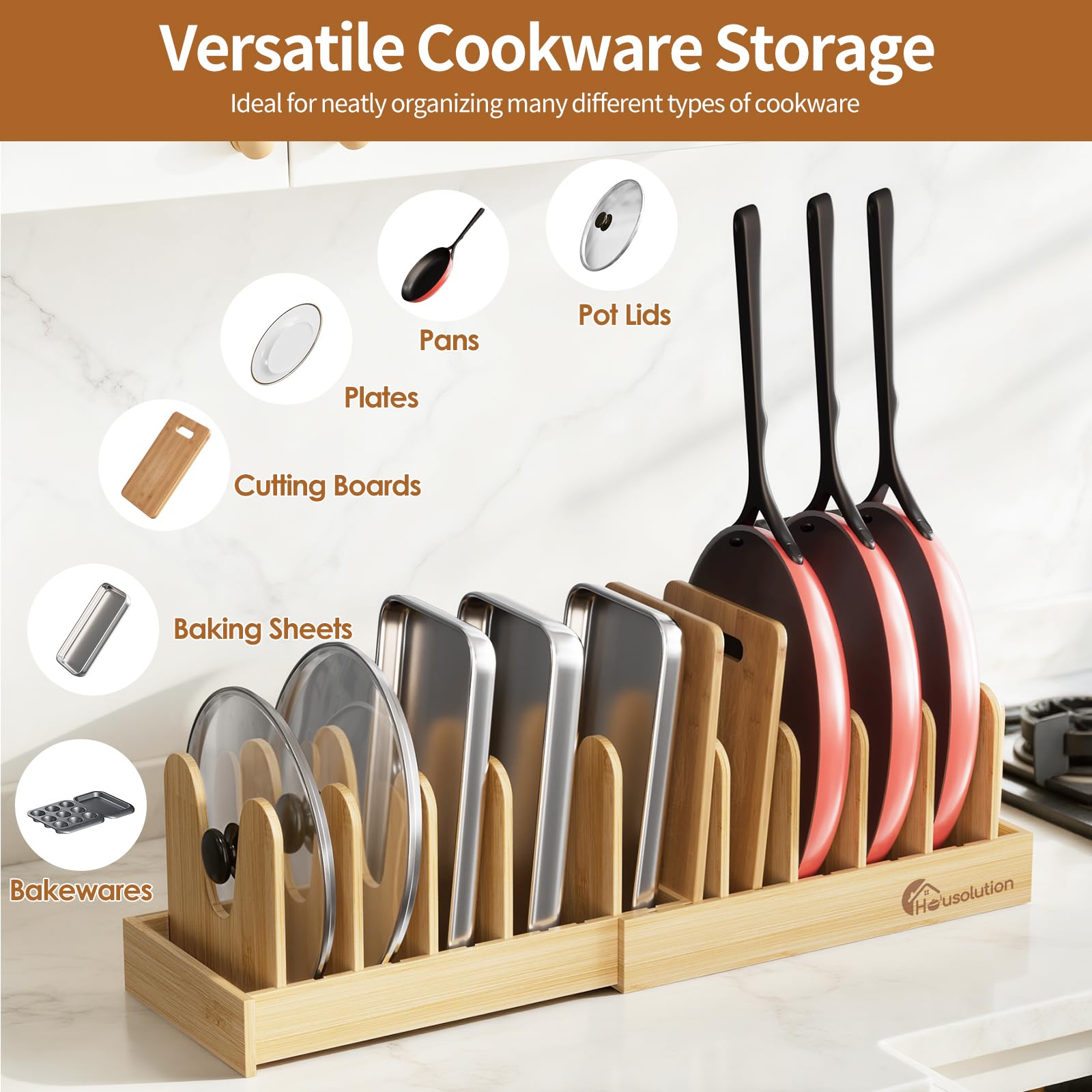 Housolution organizador de tapas para ollas, mantiene tapas ordenadas y al alcance.