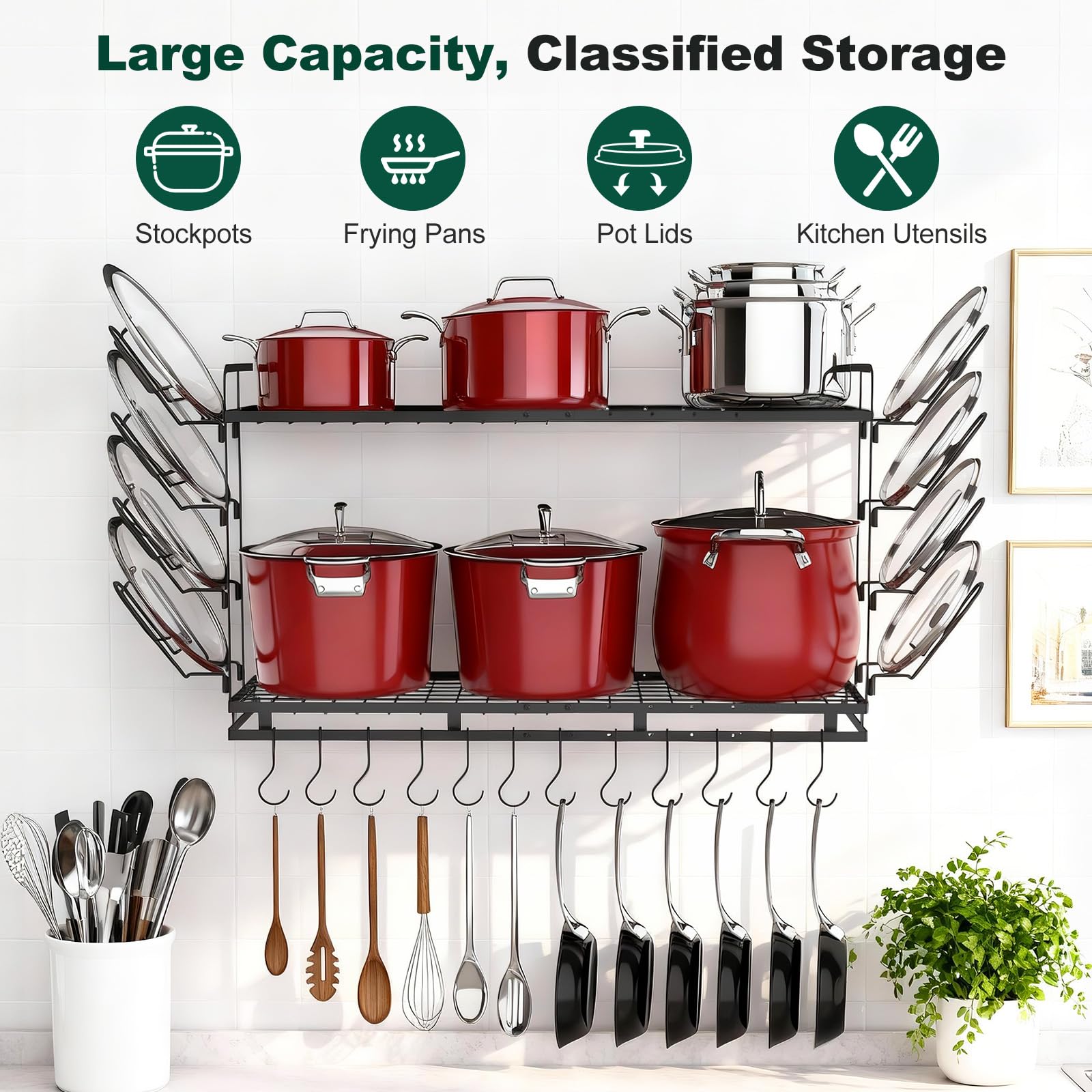 Housolution portaollas pared con tres niveles ajustables para organización