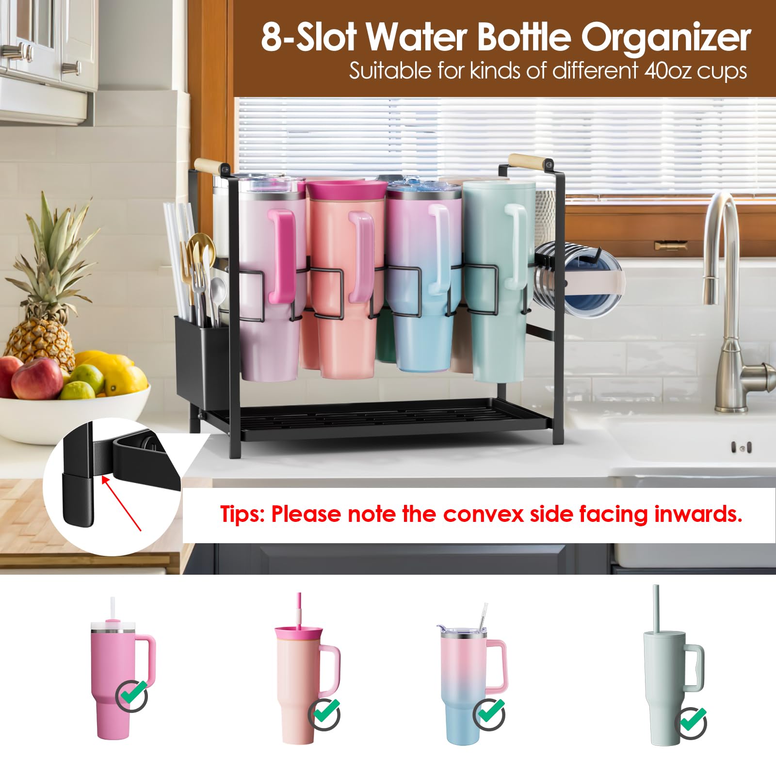 Housolution secador 2 en 1 para botellas 40 oz, drenaje rápido.
