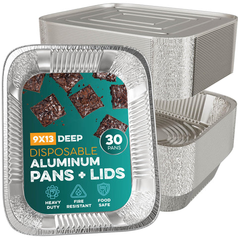 Bandeja apilable de aluminio 9x13 de HOUZZKINGZ para transporte fácil.
