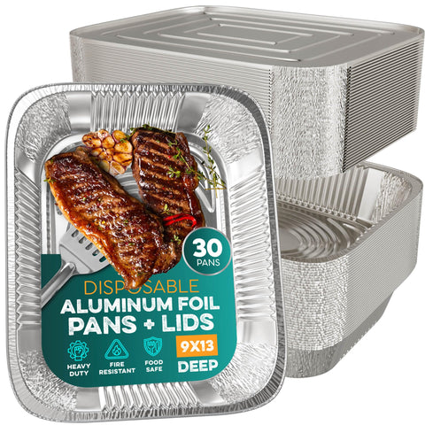 Bandeja de aluminio 9x13 de HOUZZKINGZ, apta para catering con tapa incluida.