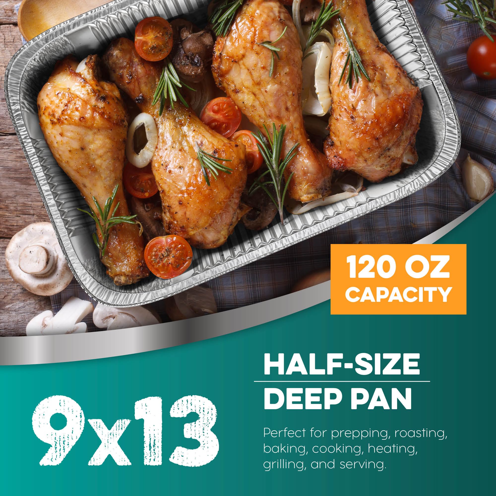 Bandeja de aluminio 9x13 de HOUZZKINGZ, ideal para buffets y eventos.
